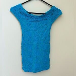 Bebe blue sexy short sleeve lace top with blue underlay
